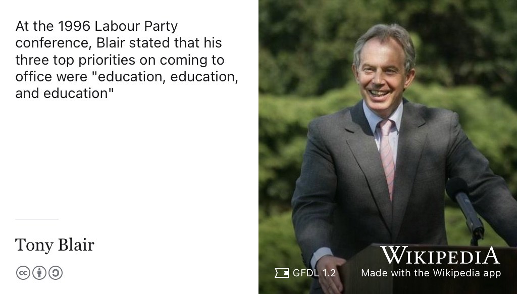 Tony Blair’s top three priorities as a new Prime Minister of the United Kingdom were education, education, education. (T. Blair 2001; Coughlan 2007) Likewise, at this stage of your career, your education should be a top priority on your CV. Education should go first, unless you’ve got a significant amount of EXPERIENCE. As a graduate (or undergraduate) your education is the most recent, relevant and important thing about you so it should have top billing, see the discussion in figure 8.6. This GNU Free Documentation Licensed (GFDL) portrait of Tony Blair in 2007 by the Polish Presidency on Wikimedia Commons w.wiki/64Kd has been adapted using the Wikipedia app